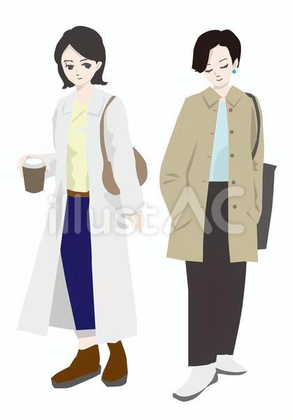 おしゃれな女性二人の全身立ち姿