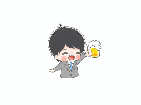 ビールで乾杯　男性会社員４