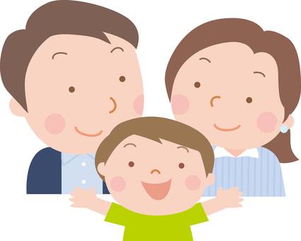 男の子のいる３人家族 家族,親子,笑顔,男の子,3人,バストアップ,若夫婦,上半身,元気,可愛いのイラスト素材