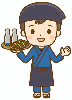 料理を運ぶ居酒屋の男性(全身図) 飲食店,居酒屋,飲食業,店員,従業員,スタッフ,調理スタッフ,ホール,接客,男性のイラスト素材
