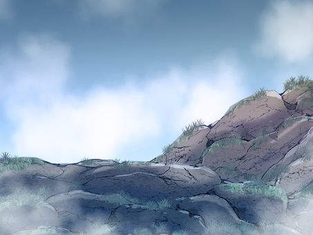 山 山,崖,悪天候,霧,雲,曇り,苔,草,岩,登山のイラスト素材