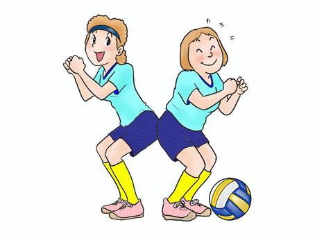 一致団尻（ケツ） 人物,大人,女性,ママさんバレー,ユニフォーム,一致団結,バレーボール,全身,手書き,笑顔のイラスト素材
