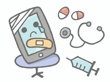 スマホの故障・修理イメージ スマホ,スマートフォン,携帯電話,故障,壊れる,修理,直す,イメージ,擬人化,涙のイラスト素材