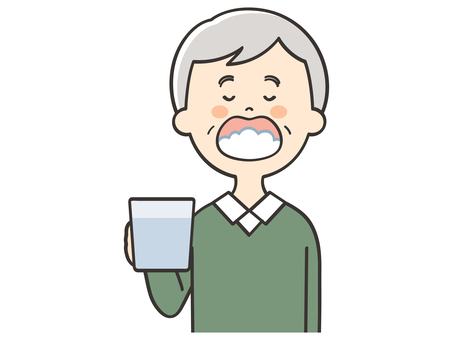 うがいをするおじいさん おじいさん,お年寄り,うがい,喉,清潔,対策,予防,感染,感染症,風邪のイラスト素材