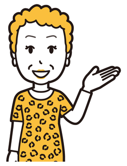  大阪のおばちゃん(黄)-025-バスト 案内,笑顔,おばちゃん,大阪,ヒョウ柄,おばはん,中年,女性,関西,派手のイラスト素材