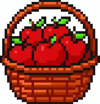 ドット絵のかごいっぱいのりんごです。 ドット絵,バスケット,シンプル,りんご,果物,フルーツバスケット,カゴ,収穫,赤のイラスト素材