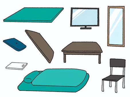 こたつなど コタツ,板,クッション,布団,椅子,鏡,テレビ,マット,まな板,セットのイラスト素材