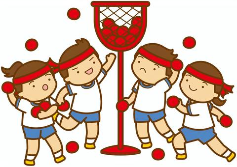 玉入れ競走-4c 玉入れ競争,玉入れ,運動会,競技,体育,スポーツ,小学生,子供,玉,投げるのイラスト素材