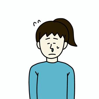 鼻水が出ている女性 女性,人物,シンプル,鼻水,風邪,花粉症,不調,1人,上半身,健康のイラスト素材