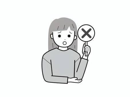 バツの札を持った女子2／白黒 上半身,長袖,バツ,札,残念,子供,女の子,女児,小学生,幼児のイラスト素材