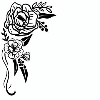 花　枠 花,シルエット,彫刻,モノクロ,枠,縁のイラスト素材