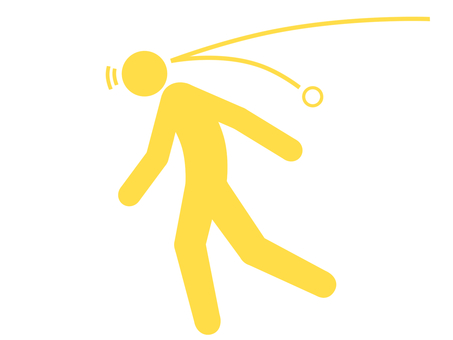 頭にボールが当たり転けそうになる人（黄） ボール,頭,頭部,後頭部,痛い,打撲,頭部外傷,皮下血腫,骨折,脳震盪のイラスト素材