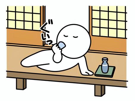 縁側でリラックスして酒を飲む棒人間 縁側,棒人間,日本酒,ぐい飲み,えんがわ,和風,家,古民家,呑む,おちょこのイラスト素材