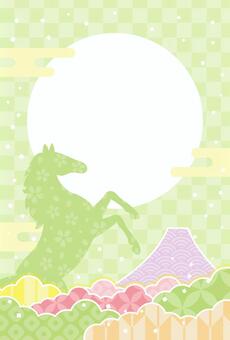 2026年午年の年賀状 背景フレーム 緑 年賀状,馬,正月,背景,フレーム,お正月,午,立ち馬,シルエット,和柄のイラスト素材