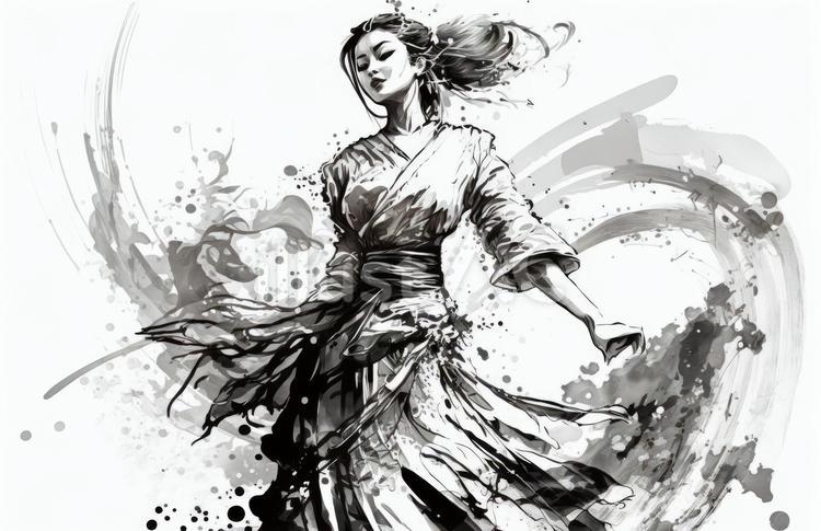 華麗に踊る墨絵の美女 華麗,踊る,墨絵のイラスト素材