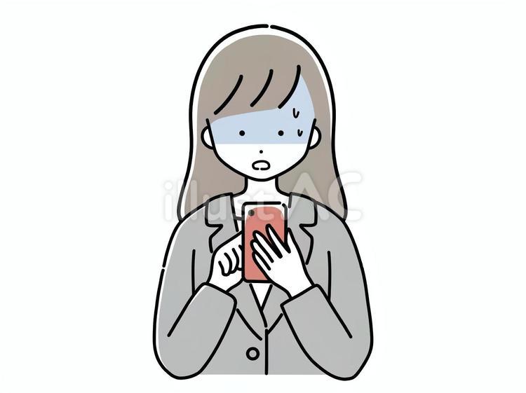 スマホを見て青ざめる女性 スマホ,携帯電話,女性のイラスト素材