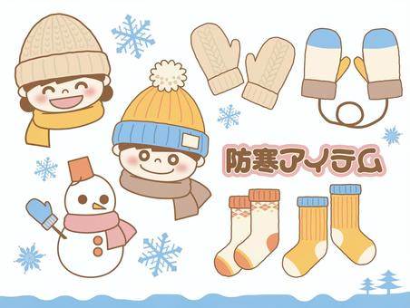 冬の暖かアイテムセット 帽子,靴下,手袋,防寒,毛糸,もこもこ,暖かい,かわいい,シンプル,女の子のイラスト素材