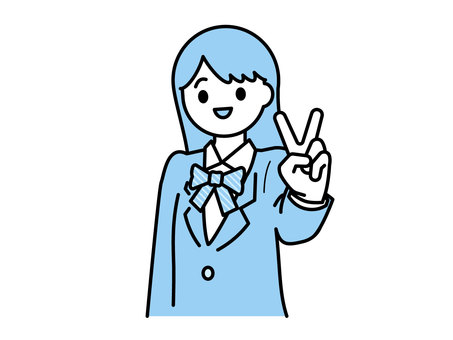 ピースをする学生03 人物,女性,10代,学校,学生,生徒,新入生,制服,高校生,中学生のイラスト素材