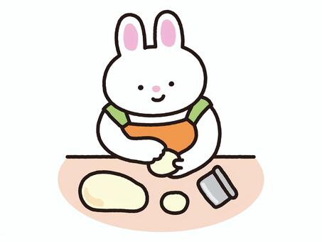 生地を丸めるうさぎ うさぎ,動物,料理,お菓子作り,生地,丸める,製菓,夢中,趣味,調理のイラスト素材