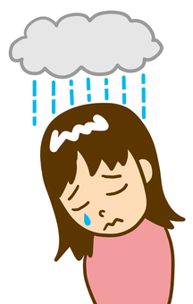 気持ちは土砂降り 落ち込む,悲しい,女性,女の子,辛い,涙,泣く,うつむく,雨,土砂降りのイラスト素材