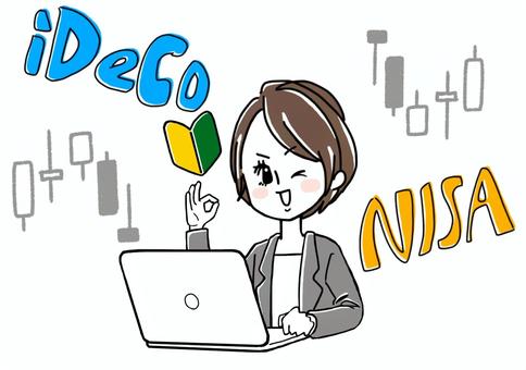 資産運用バッチリなOL　グレー nisa,ideco,ニーサ,イデコ,チャート,女性,ウインク,嬉しい,ポジティブ,投資のイラスト素材