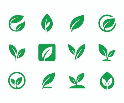 葉っぱモチーフのロゴセット アイコン,マーク,シルエット,セット,ロゴ,シンプル,丸,葉,葉っぱ,双葉のイラスト素材