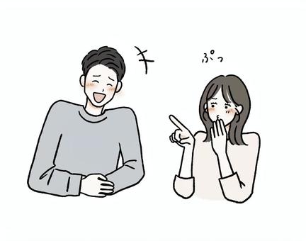 お腹をかかえて笑う男性を見て吹き出す女性 爆笑,笑う,お腹,かかえる,吹き出す,ぷっ,ふきだす,楽しい,盛り上がる,カップルのイラスト素材