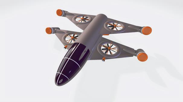 4ローター4ジェットパーソナルプレーン③ 垂直離着陸,ドローン,ローター,プロペラ,ジェット,ブースター,ライト,コックピット,vtol,飛行機のイラスト素材