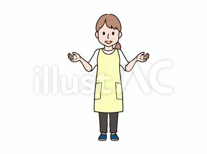 両手を広げる女性_エプロンyellow