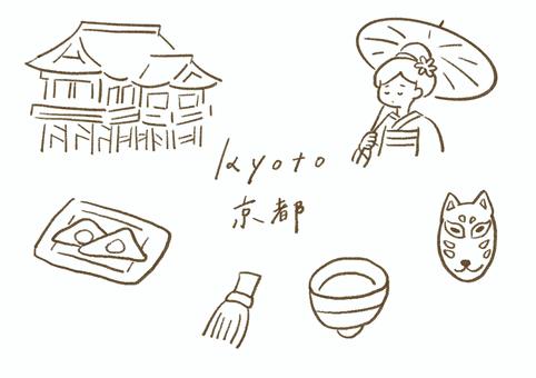 手描き 京都線画イラストセット
