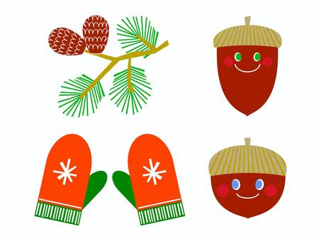 どんぐりと手ぶくろの秋冬イラストセット どんぐりと手ぶくろの秋冬イラストセット どんぐり,手ぶくろ,ミトン,松ぼっくり,かわいい,秋,イラスト,冬,シンプル,学校プリント用のイラスト素材
