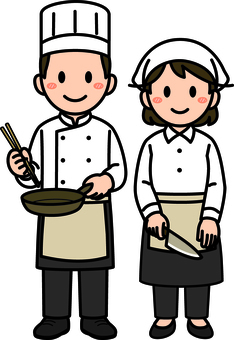 ベージュの厨房スタッフです。 厨房,スタッフ,シンプル,キッチン,料理人,調理,シェフ,コック,レストラン,飲食店のイラスト素材