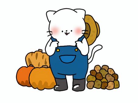 収穫祭ねこ 猫,動物,哺乳類,南瓜,ジャガイモ,食べ物,秋,収穫,収穫祭,農家のイラスト素材