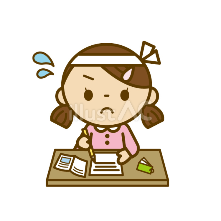 中学校受験勉強する女の子 小学生,女の子,女子のイラスト素材