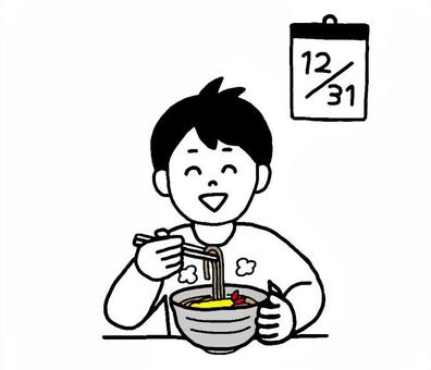 年越し蕎麦を食べる男性 蕎麦,年越し蕎麦,人物,食べ物,男性,麺類,外食,食事,大晦日,年末のイラスト素材