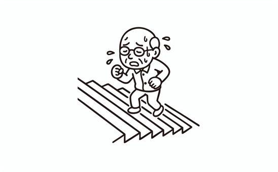 苦労して階段を上がるおじいちゃん 人物,階段,シニア,老人,高齢者,おじいちゃん,大変,上り,汗,日本人のイラスト素材