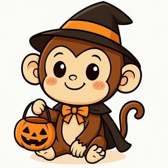 ちびキャラ風のかわいい猿