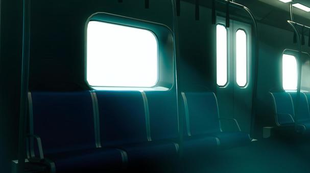 海外風の電車の光が差し込む暗い座席 電車,電車内,背景,乗り物,座席,吊り革,公共機関,交通機関,通勤,通学のイラスト素材