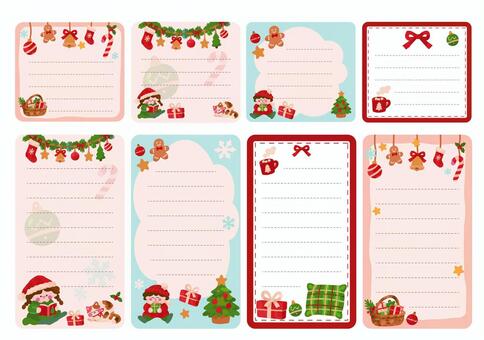クリスマスのかわいい便箋セット クリスマス,便箋,レター,メモ,クリスマスカード,手紙,メッセージ,冬,12月,サンタ帽のイラスト素材