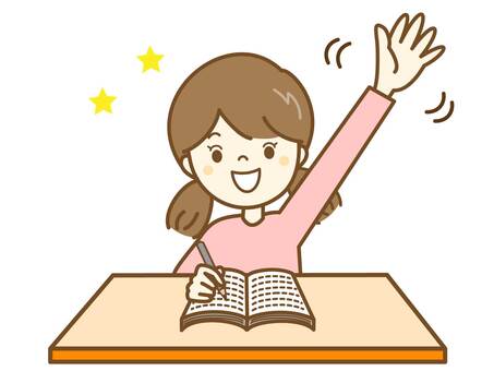 はい！わかります5 学校,小学校,授業,勉強,クラス,女子,おさげ,女の子,ノート,鉛筆のイラスト素材
