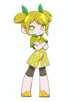 擬人化フルーツ【レモン】 擬人化,フルーツ,レモン,檸檬,れもん,かわいい,ツンデレ,女の子,全身,果物のイラスト素材
