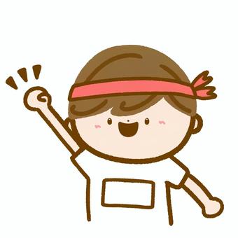 運動会•頑張るぞ、おー（ハチマキ赤） 運動会,人,子供,おー,頑張る,頑張るぞ,学校,イベント,行事,アイコンのイラスト素材