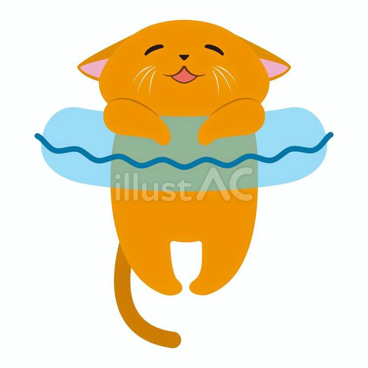 浮き輪の猫です。 猫,水遊び,浮き輪のイラスト素材