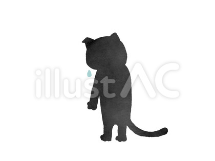 水彩風落ち込んでる黒猫キャラクター