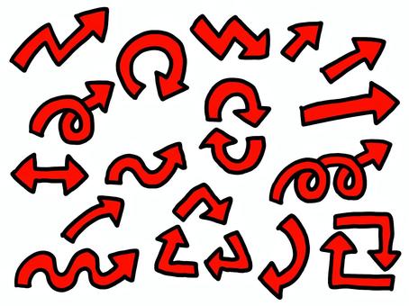 手書き風の黒線の赤い矢印のセット 矢印,赤,線画,セット,案内,標識,ベクトル,目印,サイン,アイコンのイラスト素材