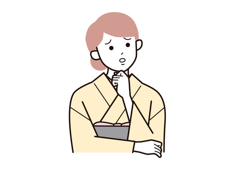 顎に手を当て首傾げる着物女性A／カラー 首,傾げる,不満,女性,お母さん,着物,講師,20代,30代,40代のイラスト素材