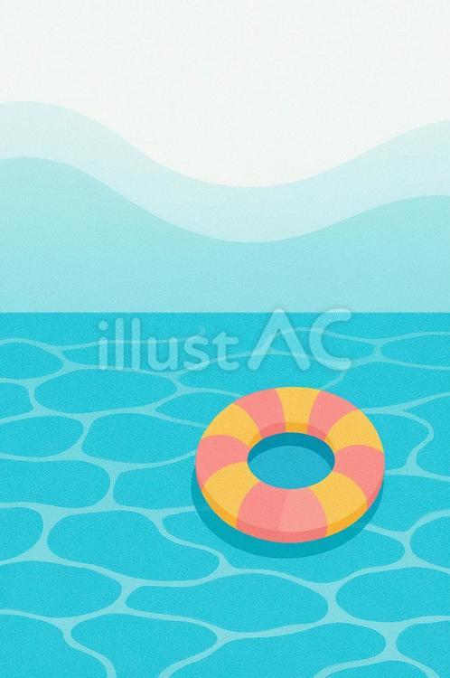 海　プール　縦背景 海,波,浮き輪のイラスト素材