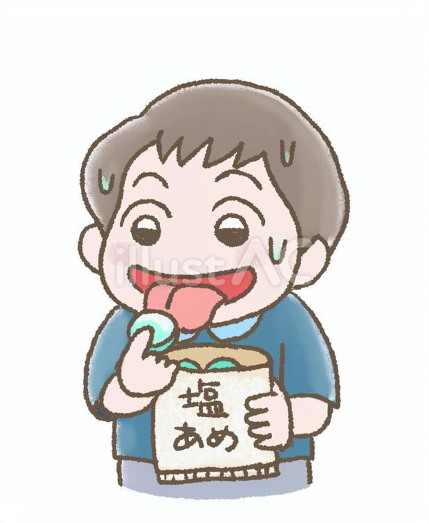 熱中症対策のために塩あめを食べる男性 熱中症,男性,対策のイラスト素材