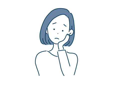 シンプルな線画の悩ましげな女性のイラスト