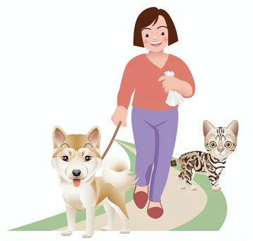 與主人一起散步的秋田犬, JPG, PNG 和 AI 與主人一起散步的秋田犬, , JPG, PNG 和 AI